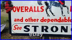 Large Old Vintage Wichita's Strong's Overall Pants Porcelain Heavy Metal Sign