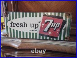 Large Rare Vintage 7up Fresh Up Porcelain Metal Enamel Sign