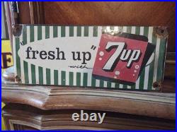 Large Rare Vintage 7up Fresh Up Porcelain Metal Enamel Sign