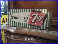 Large Rare Vintage 7up Fresh Up Porcelain Metal Enamel Sign