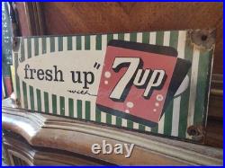 Large Rare Vintage 7up Fresh Up Porcelain Metal Enamel Sign