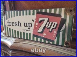Large Rare Vintage 7up Fresh Up Porcelain Metal Enamel Sign