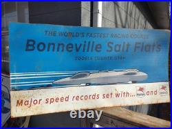 Large Rare Vintage Bonneville Salt Flats Racing Advertising 48 Metal Sign
