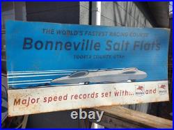 Large Rare Vintage Bonneville Salt Flats Racing Advertising 48 Metal Sign