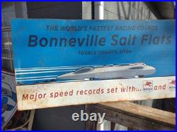 Large Rare Vintage Bonneville Salt Flats Racing Advertising 48 Metal Sign