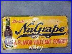Large Vintage 1930s NuGrape Embossed Metal Sign Approximately 11 x 23