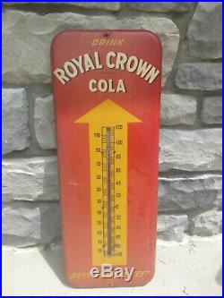 Large Vintage 1940' RC Royal Crown Cola Soda Pop 26 Metal Thermometer SignNice