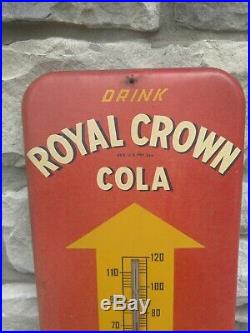 Large Vintage 1940' RC Royal Crown Cola Soda Pop 26 Metal Thermometer SignNice