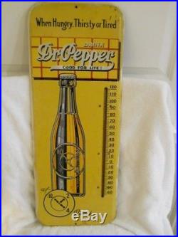 Large Vintage 1940's Dr Pepper Soda Pop Bottle 25 Metal Thermometer Sign
