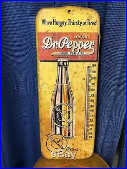 Large Vintage 1940's Dr Pepper Soda Pop Bottle 26 Metal Thermometer Sign