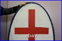 Large Vintage 1940's RED CROSS MISSION Church 51 Metal Gas Oil Sign