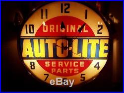 Large Vintage 1950's Auto-Lite Parts Ford 19 Lighted Metal Clock Gas Oil Sign