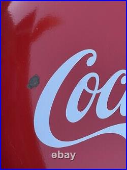 Large Vintage 1950's Coca Cola Soda Pop Gas Oil 36 Porcelain Metal Button Sign