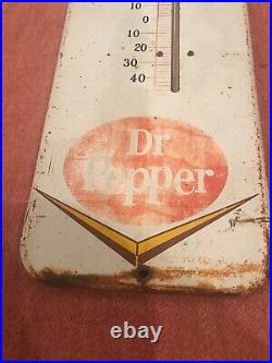 Large Vintage 1950's Dr Pepper Soda Pop Gas Station Metal Thermometer Sign