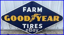 Large Vintage 1950's Goodyear Farm Tires Tractor 6ft Porcelain Metal Sign