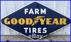 Large Vintage 1950's Goodyear Farm Tires Tractor 6ft Porcelain Metal Sign