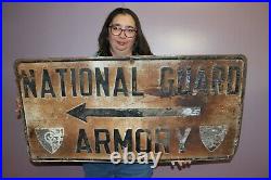 Large Vintage 1950's NATIONAL GUARD ARMORY ARMY 40 Embossed Metal Road Sign