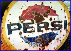 Large Vintage 1950's Pepsi Cola Soda Pop Cafe 56x44 Embossed Metal Sign