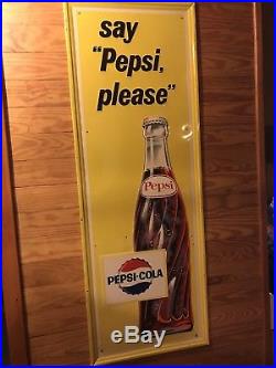 Large Vintage 1950's Pepsi Cola Soda Pop Gas Oil 47 Embossed Metal SignNice