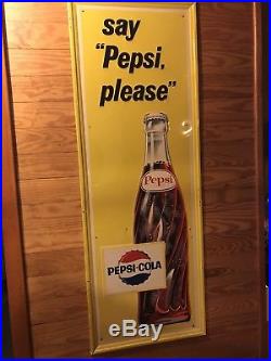 Large Vintage 1950's Pepsi Cola Soda Pop Gas Oil 47 Embossed Metal SignNice