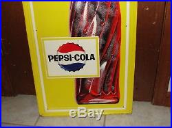 Large Vintage 1950's Pepsi Cola Soda Pop Gas Oil 47 Embossed Metal Sign