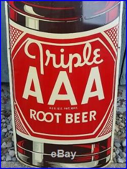Large Vintage 1950's Triple AAA Root Beer Soda Pop 44 Embossed Metal Sign