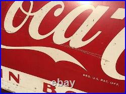 Large Vintage 1950s Drink Coca Cola in Bottles Metal Advertising Sign