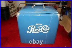 Large Vintage 1950s Pepsi Cola Soda Pop Embossed Metal Picnic Cooler WithTray Sign