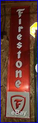 Large Vintage 1953 Firestone Tires Gas Station Oil 72 Embossed Metal Sign