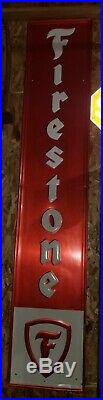 Large Vintage 1953 Firestone Tires Gas Station Oil 72 Embossed Metal Sign
