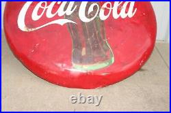 Large Vintage 1954 Coca Cola Soda Pop 48 Curved Metal Button Sign