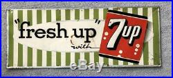 Large Vintage 1958 Fresh Up With 7up Metal Advertising Sign 30 Long soda