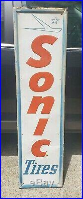 Large Vintage 1960's Sonic Tires Gas Station Oil 59 Embossed Metal Sign