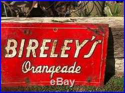 Large Vintage Bireley's Orangeade Orange Soda Pop Embossed Metal Sign Old #931