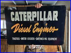 Large Vintage Caterpillar Diesel Engines Tractor Heavy Metal Porcelain Farm Sign