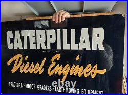Large Vintage Caterpillar Diesel Engines Tractor Heavy Metal Porcelain Farm Sign