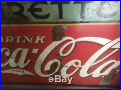 Large Vintage Coca Cola Cigarettes Advertising Metal Sign