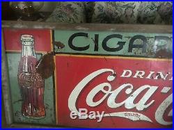 Large Vintage Coca Cola Cigarettes Advertising Metal Sign