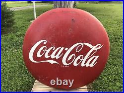 Large Vintage Coca Cola Soda Pop Gas Oil 36 Metal Button Sign