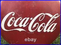 Large Vintage Coca Cola Soda Pop Gas Oil 36 Metal Button Sign