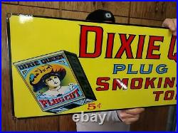 Large Vintage Dixie Queenplug Cut Tobacco Porcelain Metal Gas Station Sign