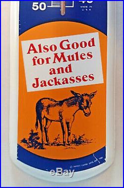 Large Vintage Dr. Barkers Horse Mule Liniment 39 Metal Thermometer Sign