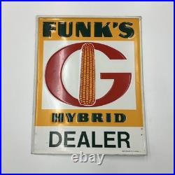 Large Vintage Funk's G Hybrid Seed Corn Dealer Embossed Metal Sign
