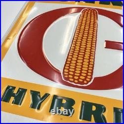 Large Vintage Funk's G Hybrid Seed Corn Dealer Embossed Metal Sign