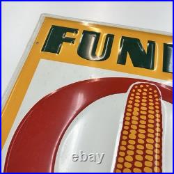 Large Vintage Funk's G Hybrid Seed Corn Dealer Embossed Metal Sign