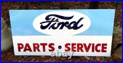Large Vintage Hand Painted Metal FORD PARTS SERVICE Truck Gas Oil Car Lot Sign