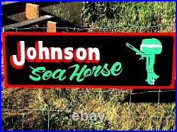 Large Vintage Hand painted JOHNSON OUTBOARD MOTOR Boat Marina Lake Dealer Sign Large Vintage Hand painted JOHNSON OUTBOARD MOTOR Boat Marina Lake Dealer Sign