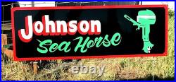 Large Vintage Hand painted JOHNSON OUTBOARD MOTOR Boat Marina Lake Dealer Sign Large Vintage Hand painted JOHNSON OUTBOARD MOTOR Boat Marina Lake Dealer Sign
