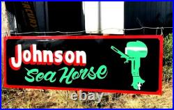 Large Vintage Hand painted JOHNSON OUTBOARD MOTOR Boat Marina Lake Dealer Sign Large Vintage Hand painted JOHNSON OUTBOARD MOTOR Boat Marina Lake Dealer Sign