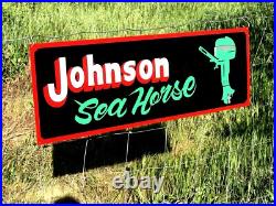 Large Vintage Hand painted JOHNSON OUTBOARD MOTOR Boat Marina Lake Dealer Sign Large Vintage Hand painted JOHNSON OUTBOARD MOTOR Boat Marina Lake Dealer Sign